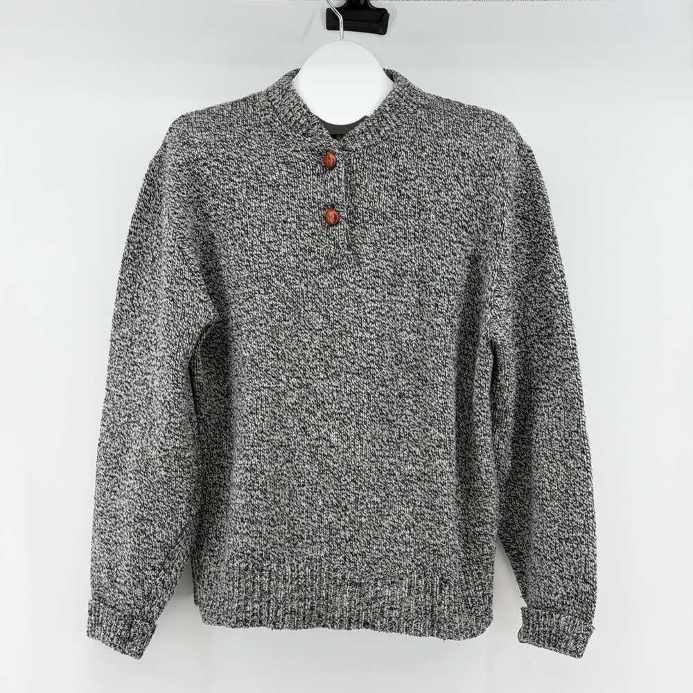Vintage Eddie Bauer Expedition Henley Sweater Mens L Marled Wool Blend USA